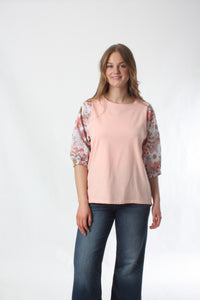 Bennie Top - Pink with Floral Sleeve
