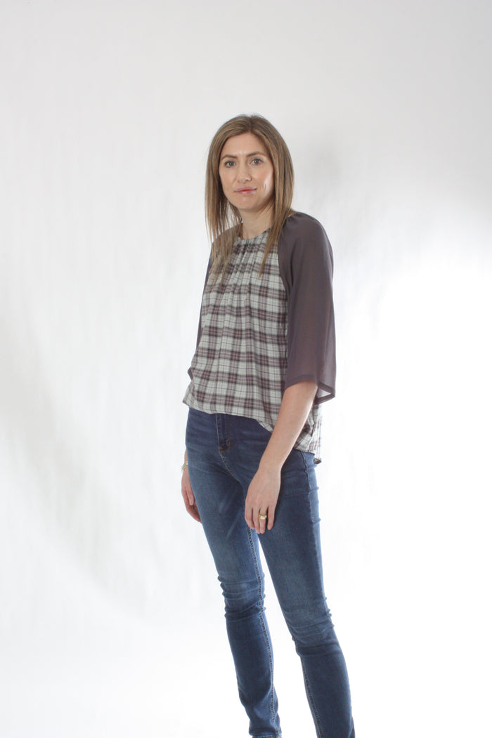 Eva Top - Short Sleeve - Grey Check