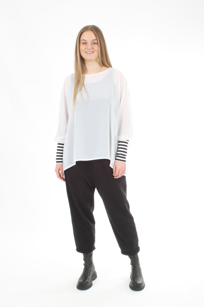 Alexa Top - White - Stripe Cuffs - Pre-Order