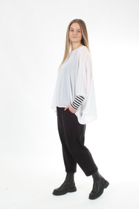 Alexa Top - White - Stripe Cuffs - Pre-Order