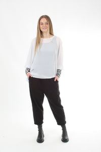 Alexa Top - White - Stripe Cuffs - Pre-Order