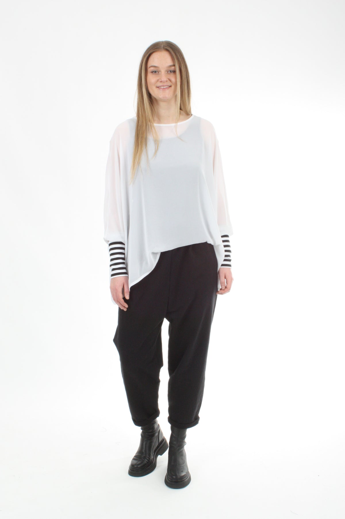 Alexa Top - White - Stripe Cuffs - Pre-Order