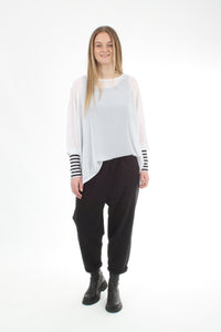 Alexa Top - White - Stripe Cuffs - Pre-Order