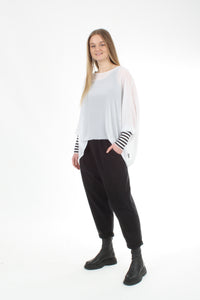 Alexa Top - White - Stripe Cuffs - Pre-Order