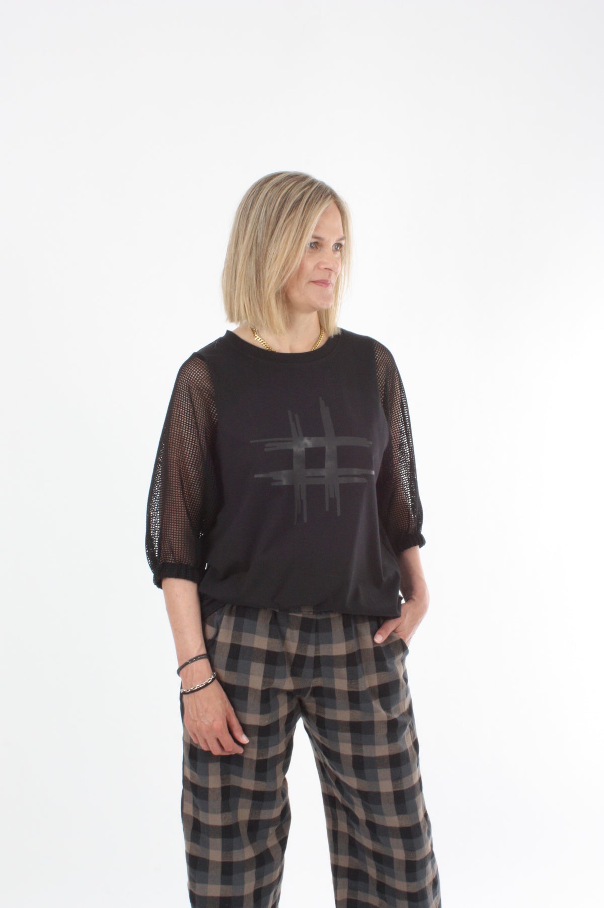 Bennie Top - Black with Black Mesh sleeves - Pre-Order