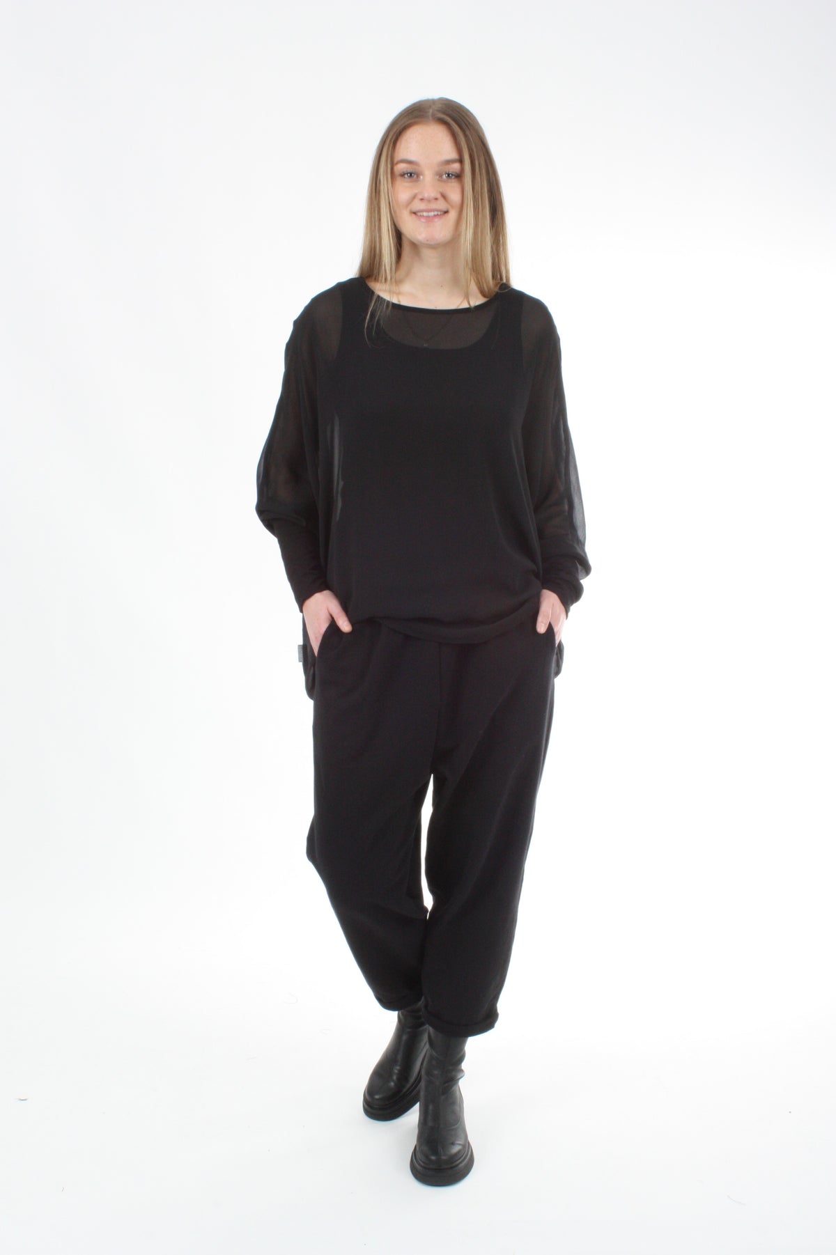 Alexa Top - Reversible Black/Navy - Black Cuffs