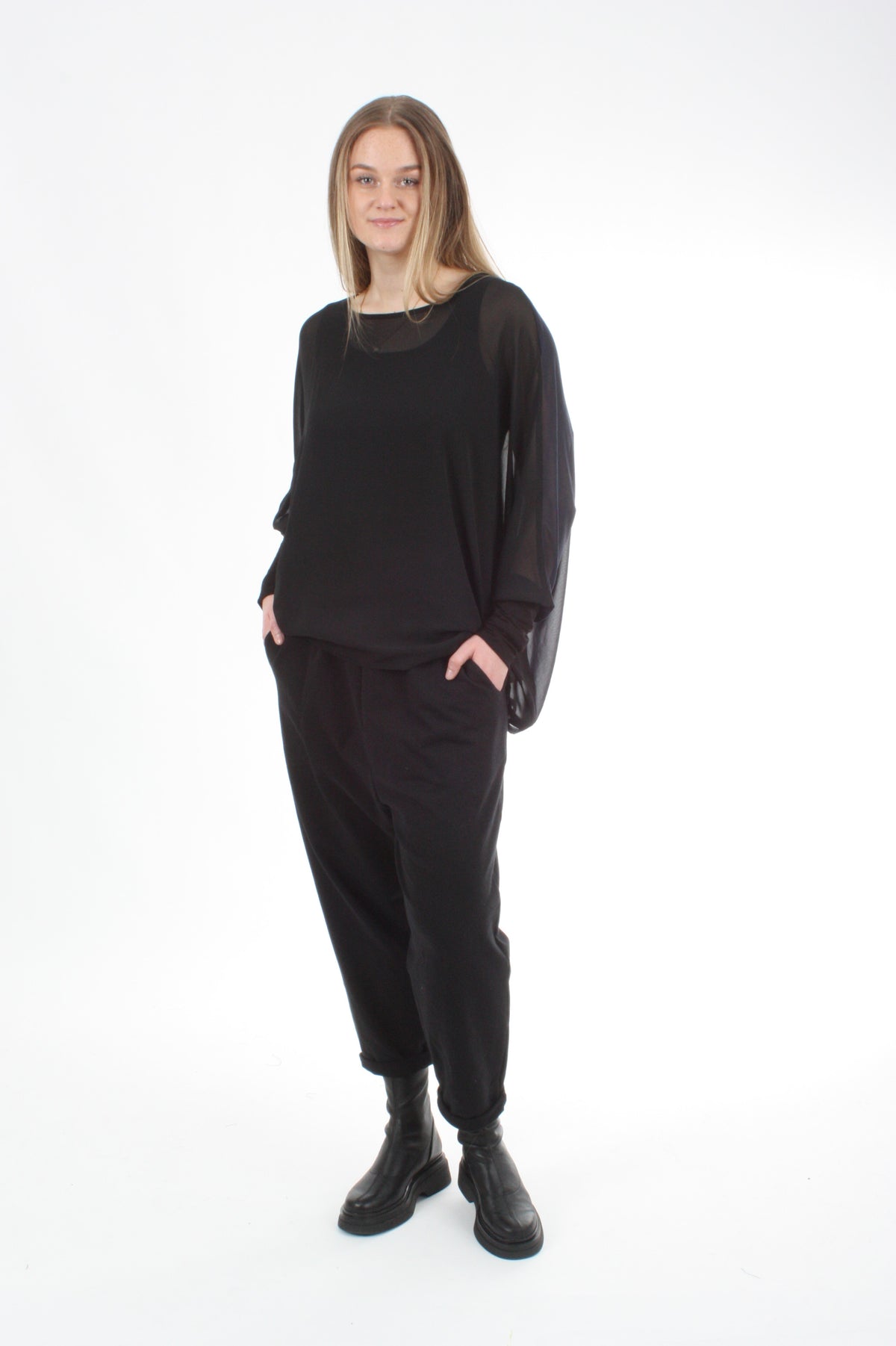 Alexa Top - Reversible Black/Navy - Black Cuffs