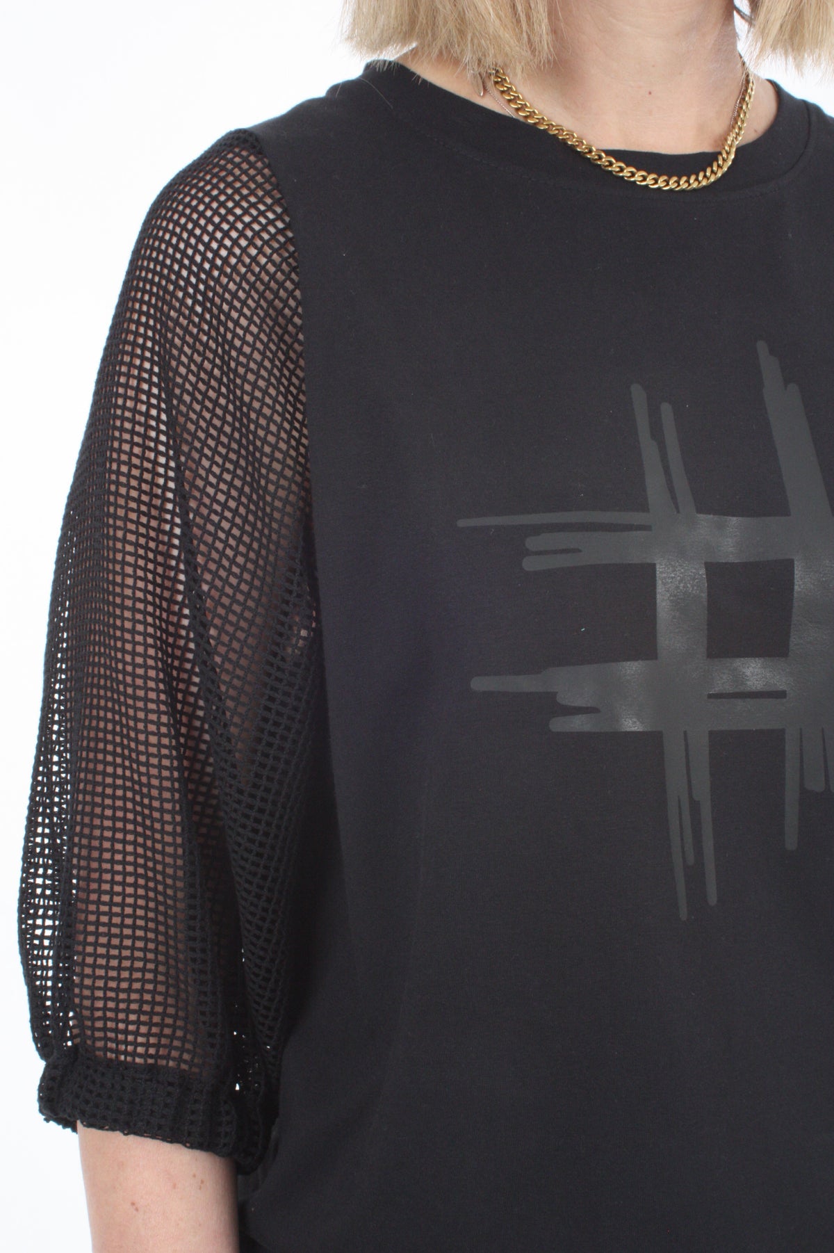 Bennie Top - Black with Black Mesh sleeves - Pre-Order