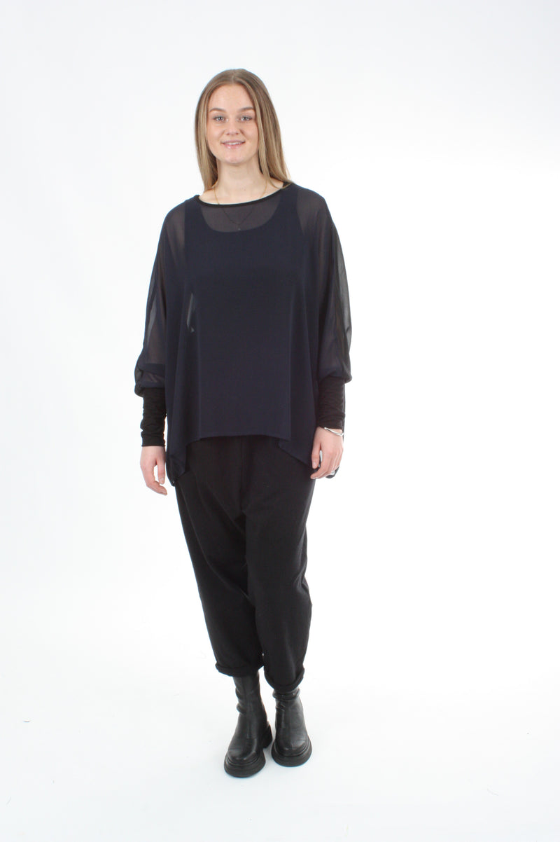 Alexa Top - Reversible Black/Navy - Black Cuffs