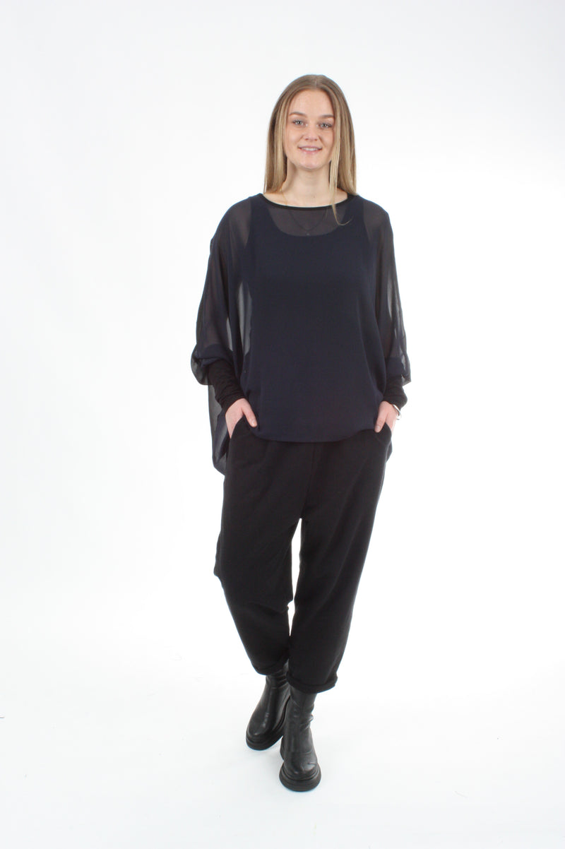 Alexa Top - Reversible Black/Navy - Black Cuffs
