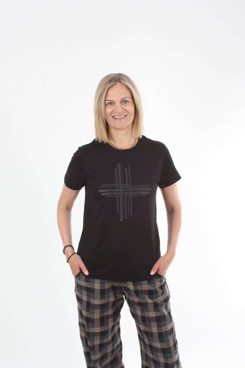 Tee Shirt -  Black with Black lines Cross - Pre Order