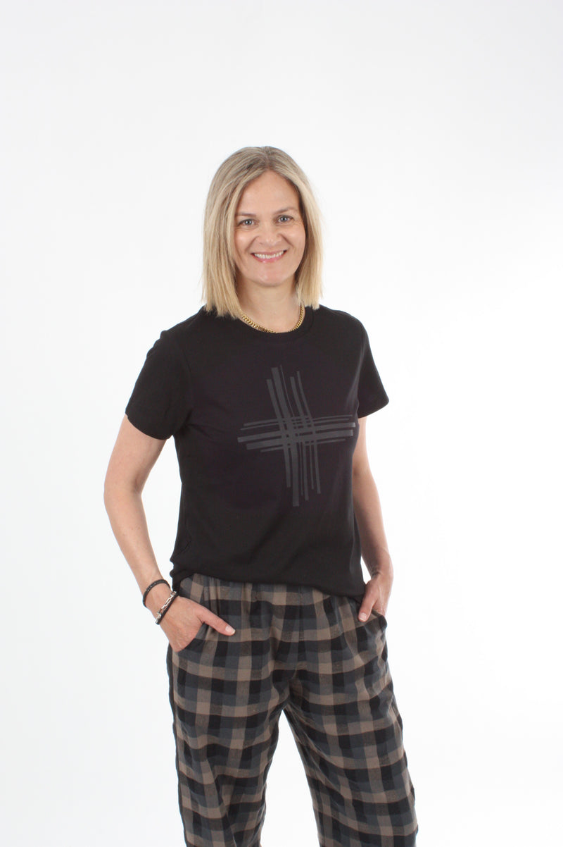 Tee Shirt -  Black with Black lines Cross - Pre Order