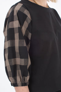 Bennie Top - Black with Check sleeves