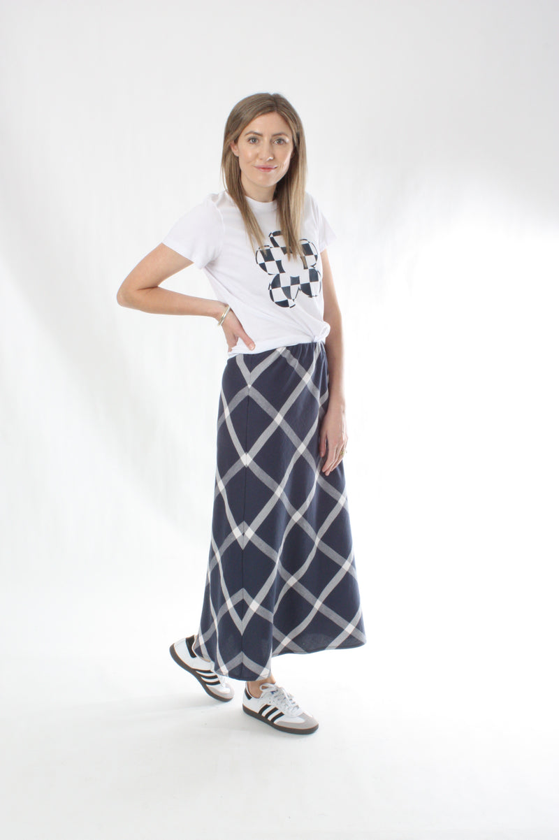 Bias Skirt - Navy and White Print