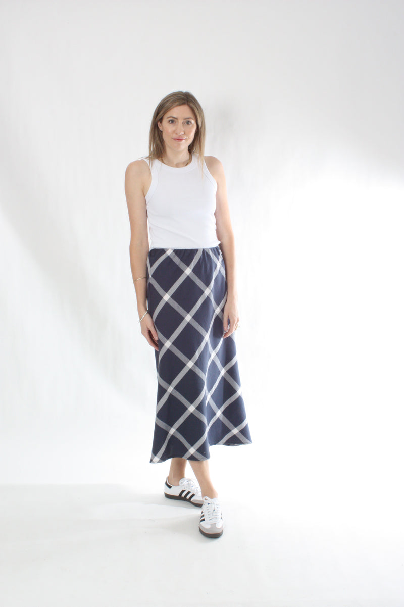 Bias Skirt - Navy and White Print