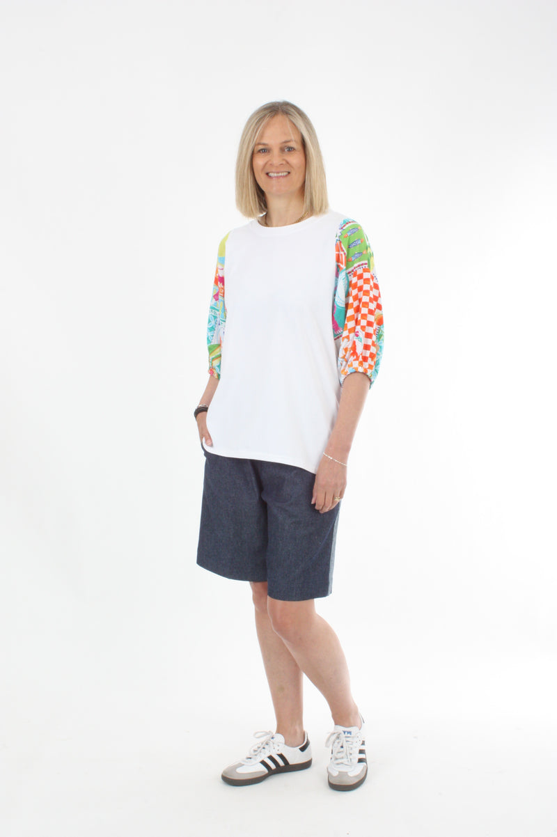 Bennie Top - White Floral sleave