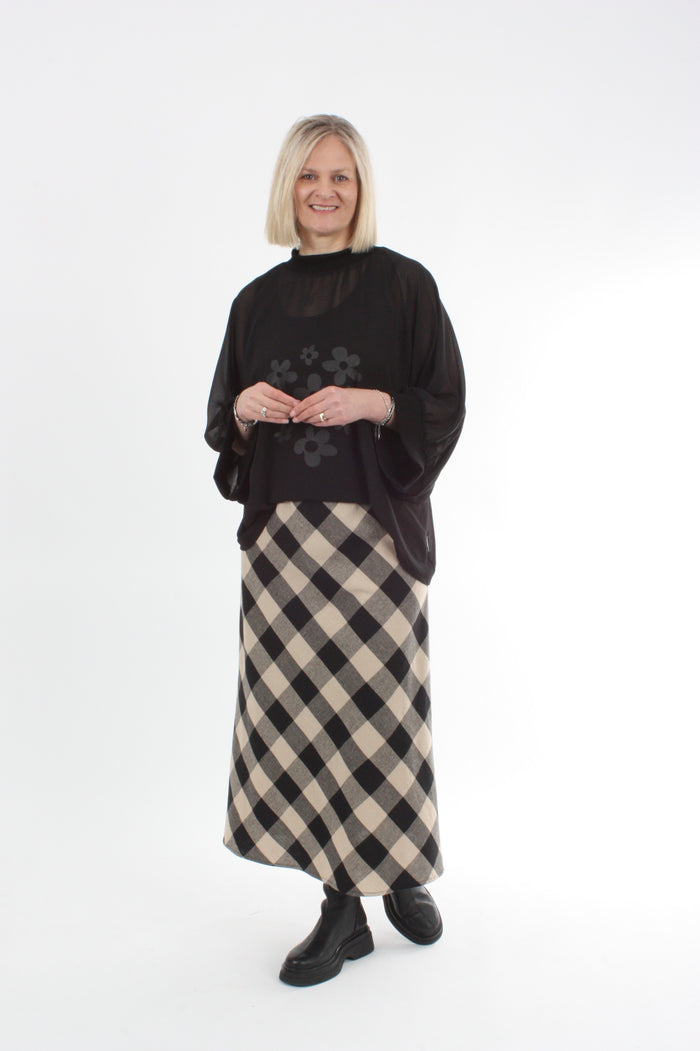 Bias Skirt -  Black and Natural Check