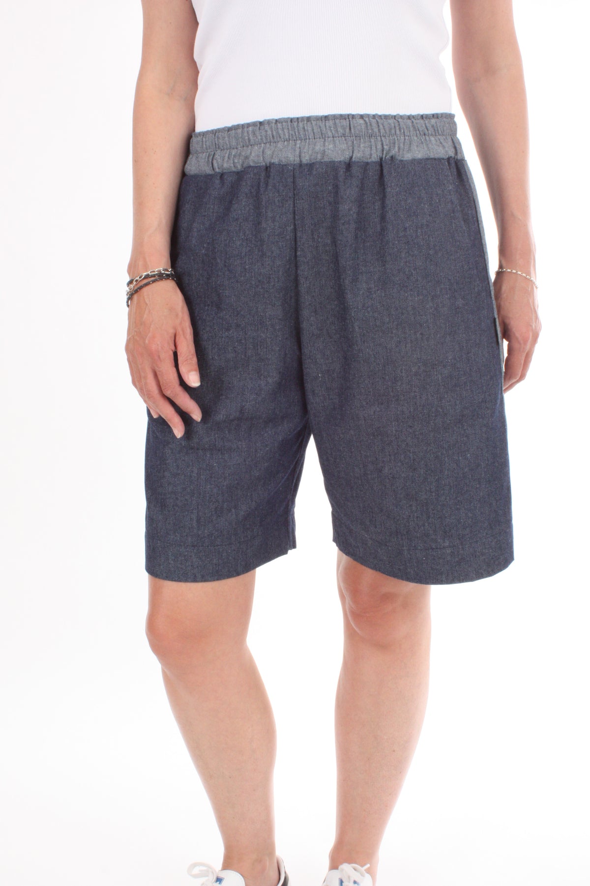 Crissy Shorts - Denim with Chambray Denim Stripe and Waist Band