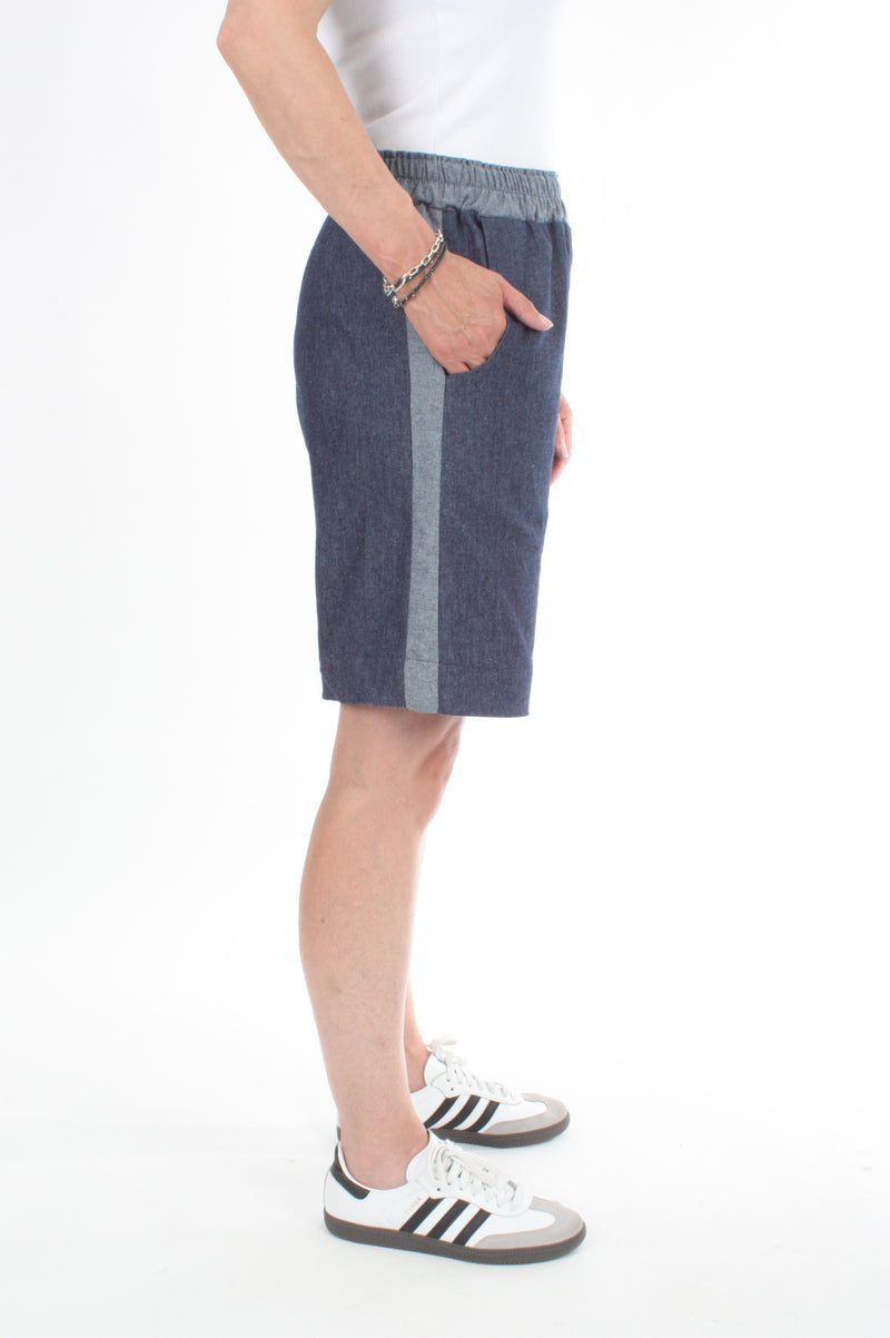 Crissy Shorts - Denim with Chambray Denim Stripe and Waist Band