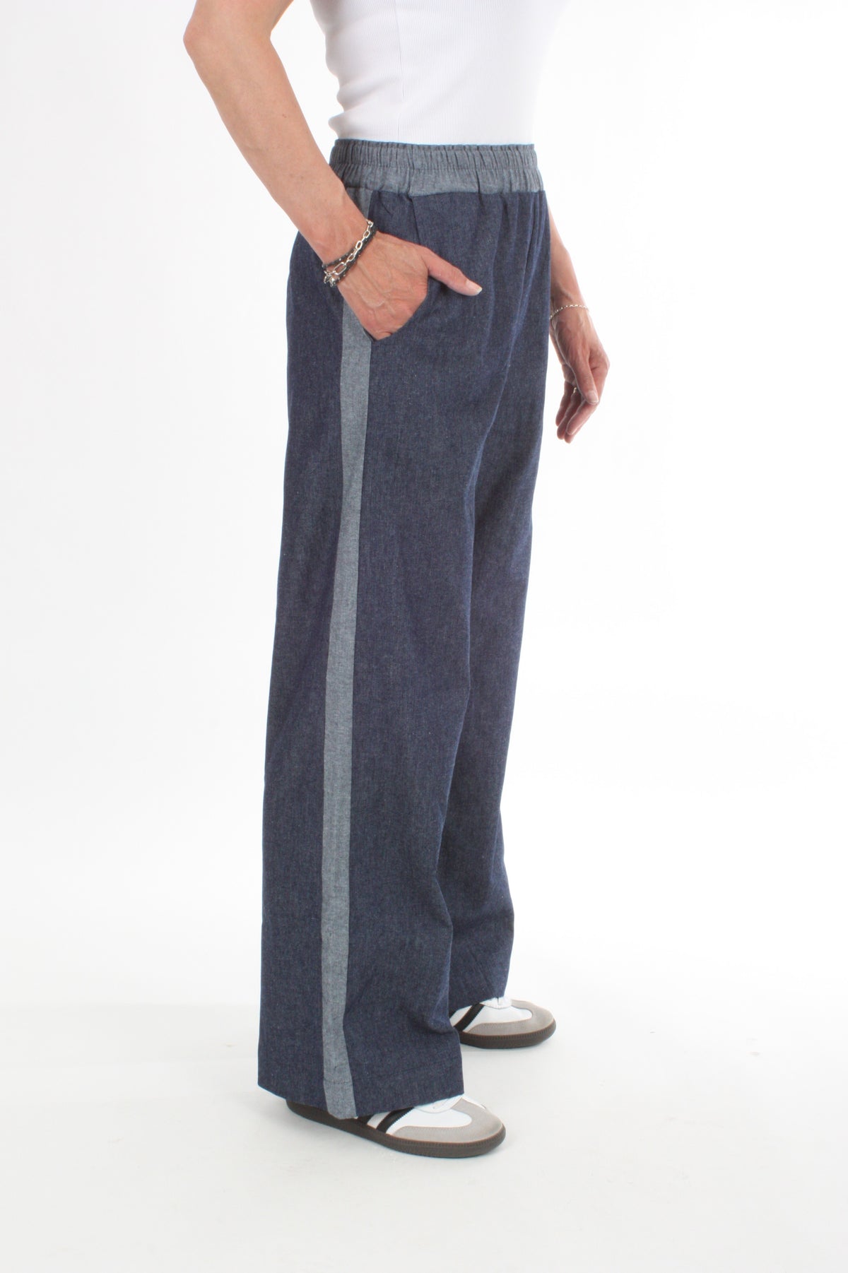 Olivia Pants - Denim with Chambray Denim Stripe and Waist Band