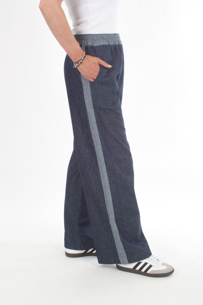 Olivia Pants - Denim with Chambray Denim Stripe and Waist Band