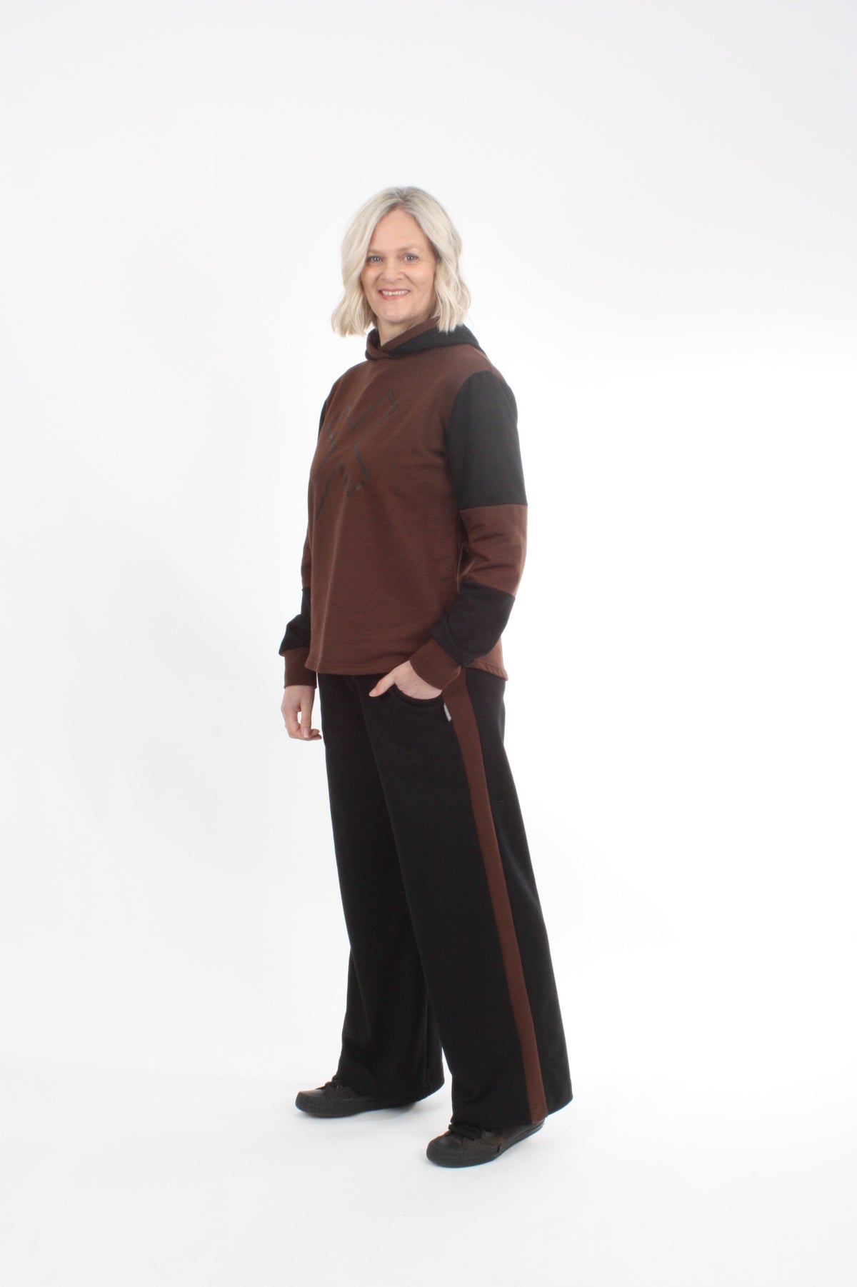 Olivia Sweat Pants - Black with Chocolate Stripe - Pre Order