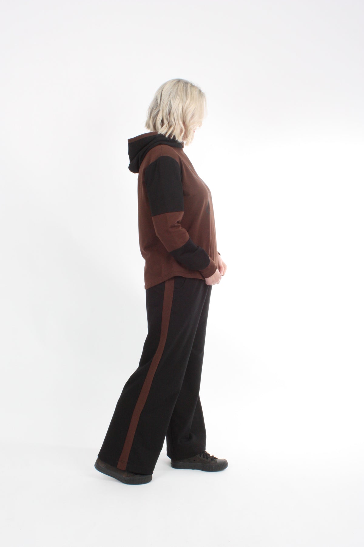 Olivia Sweat Pants - Black with Chocolate Stripe - Pre Order