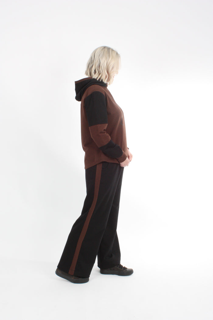 Olivia Sweat Pants - Black with Chocolate Stripe - Pre Order