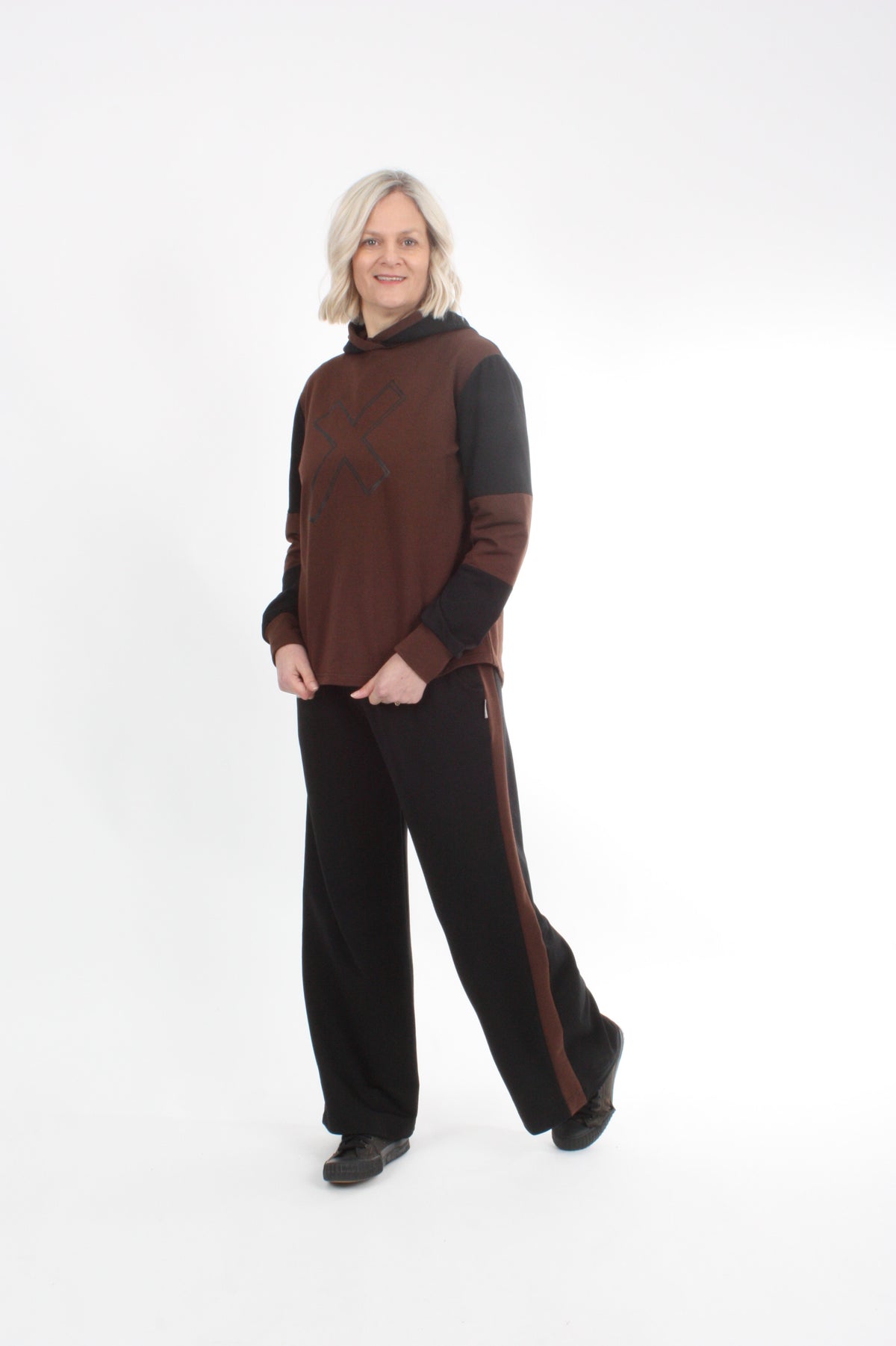 Olivia Sweat Pants - Black with Chocolate Stripe - Pre Order