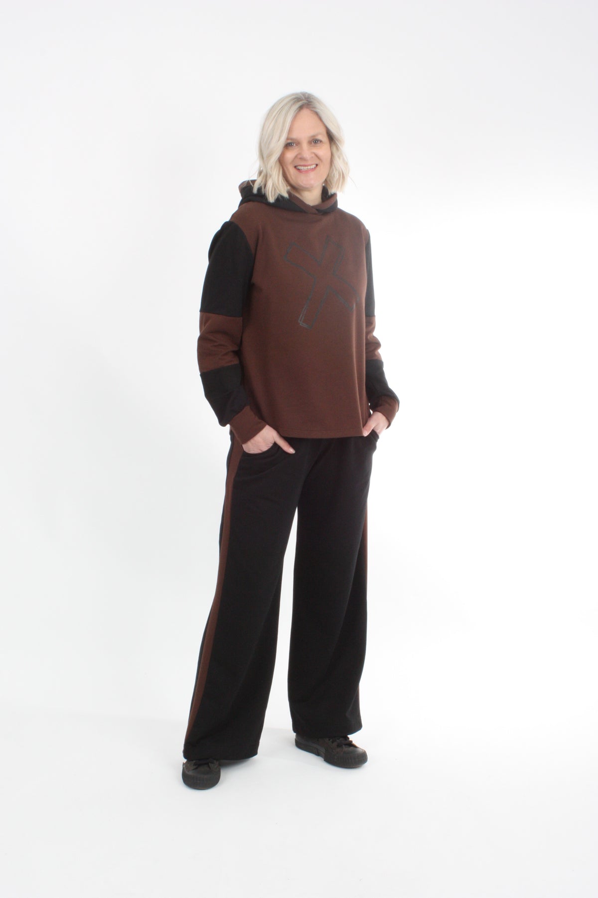 Olivia Sweat Pants - Black with Chocolate Stripe - Pre Order