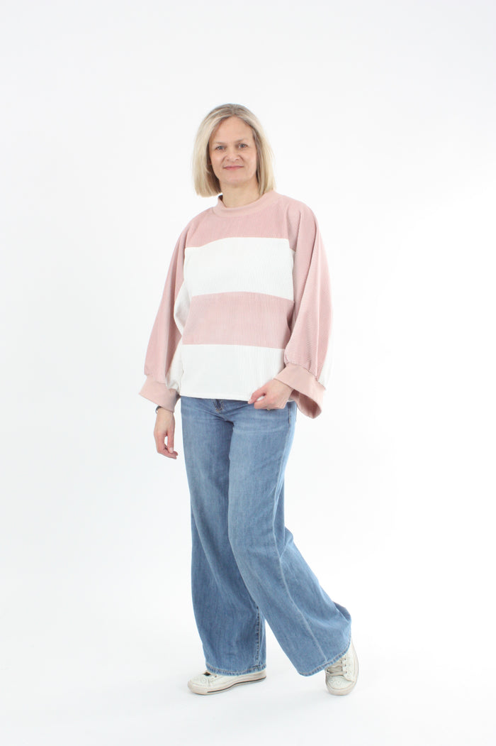 Sonia Top - Pink and White Corduroy - Pre Order