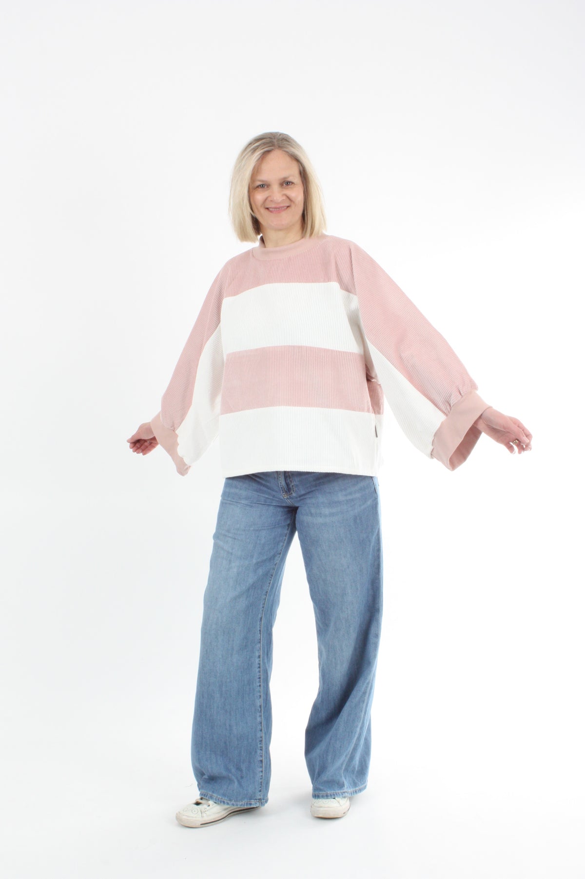 Sonia Top - Pink and White Corduroy - Pre Order