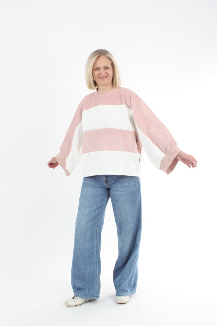 Sonia Top - Pink and White Corduroy - Pre Order