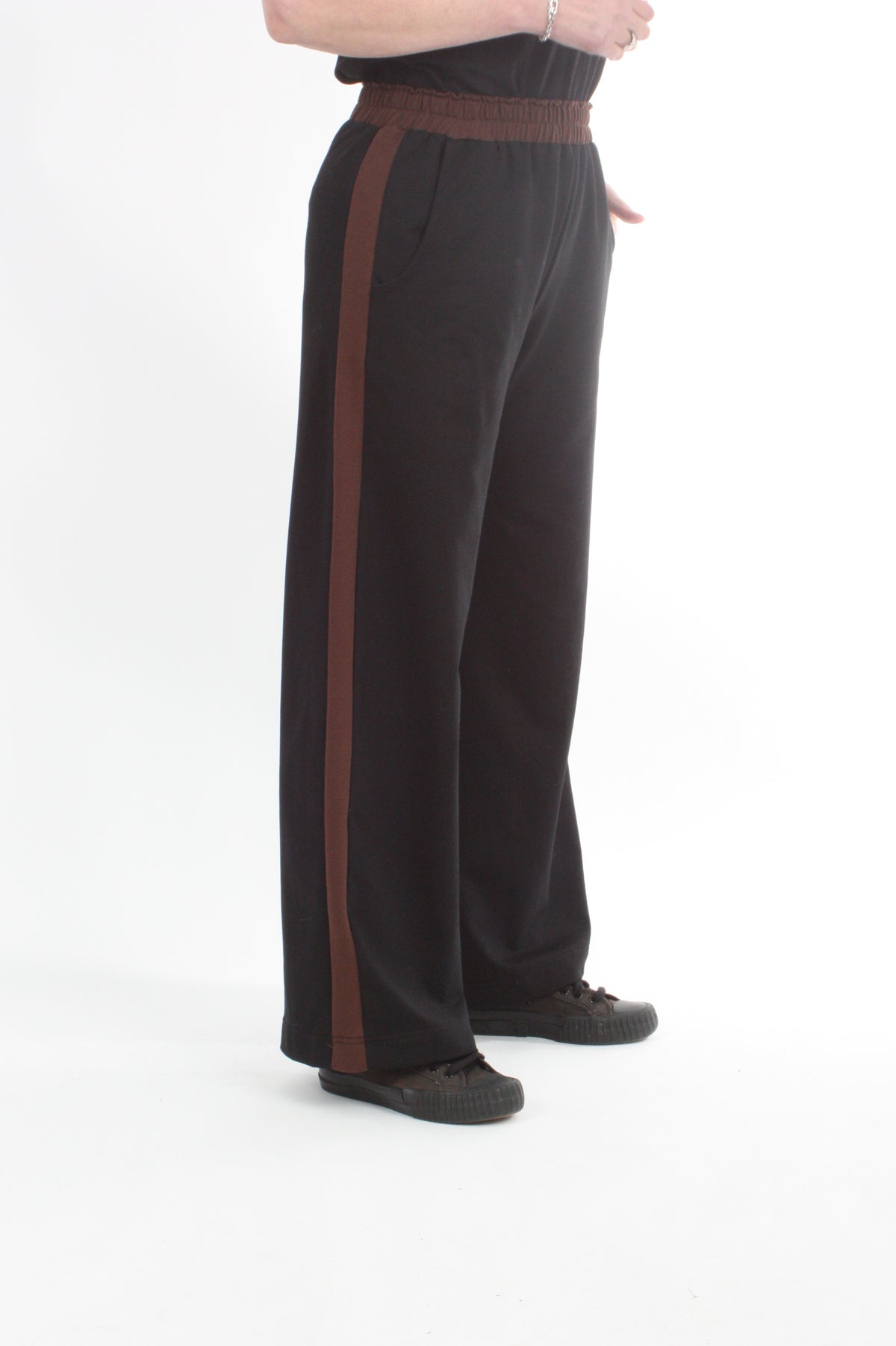 Olivia Sweat Pants - Black with Chocolate Stripe - Pre Order