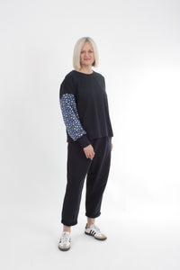 Quinn Top - Navy Blue spot sleeve