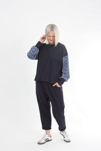 Quinn Top - Navy Blue spot sleeve