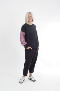 Quinn Top - Navy Pink spot sleeve