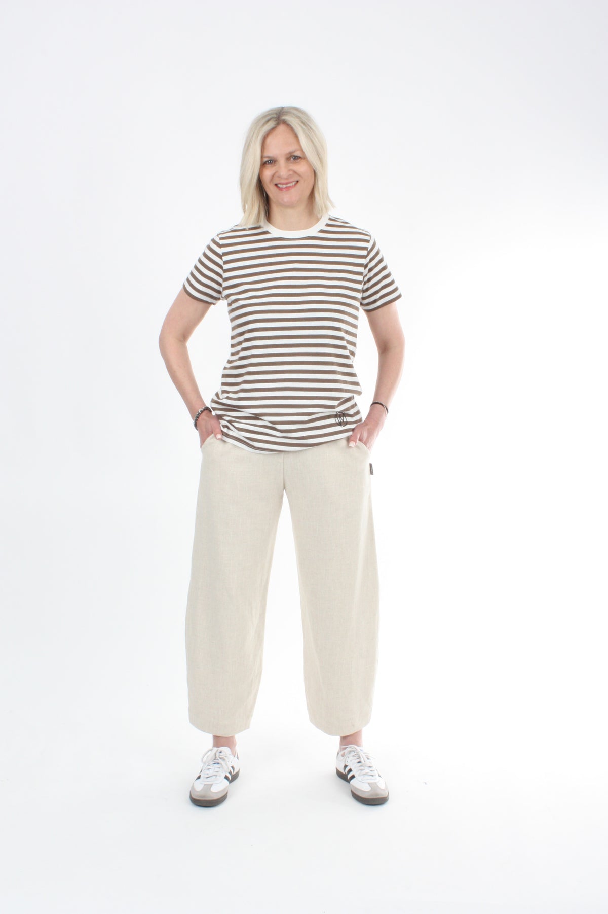 Tee Shirt - Mocha and White stripe  - Pre Order