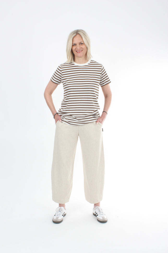 Tee Shirt - Mocha and White stripe  - Pre Order