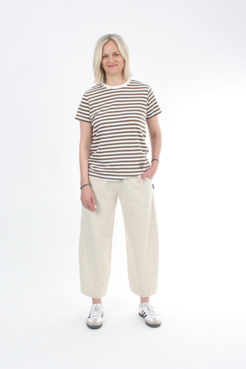 Tee Shirt - Mocha and White stripe  - Pre Order