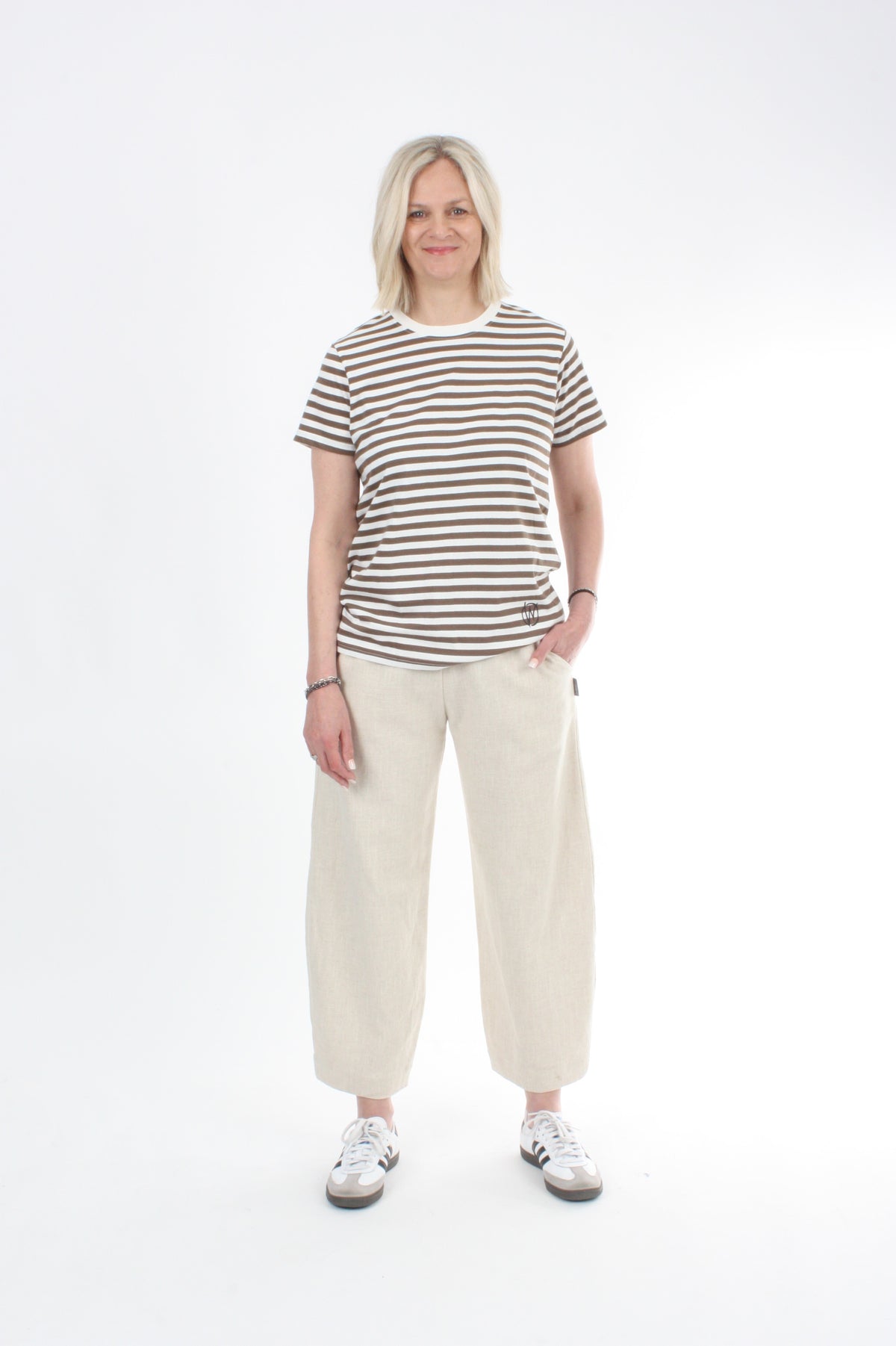 Tee Shirt - Mocha and White stripe  - Pre Order