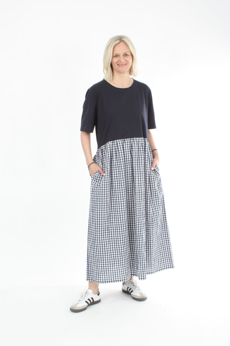 Sofia Dress - Navy and Gingham