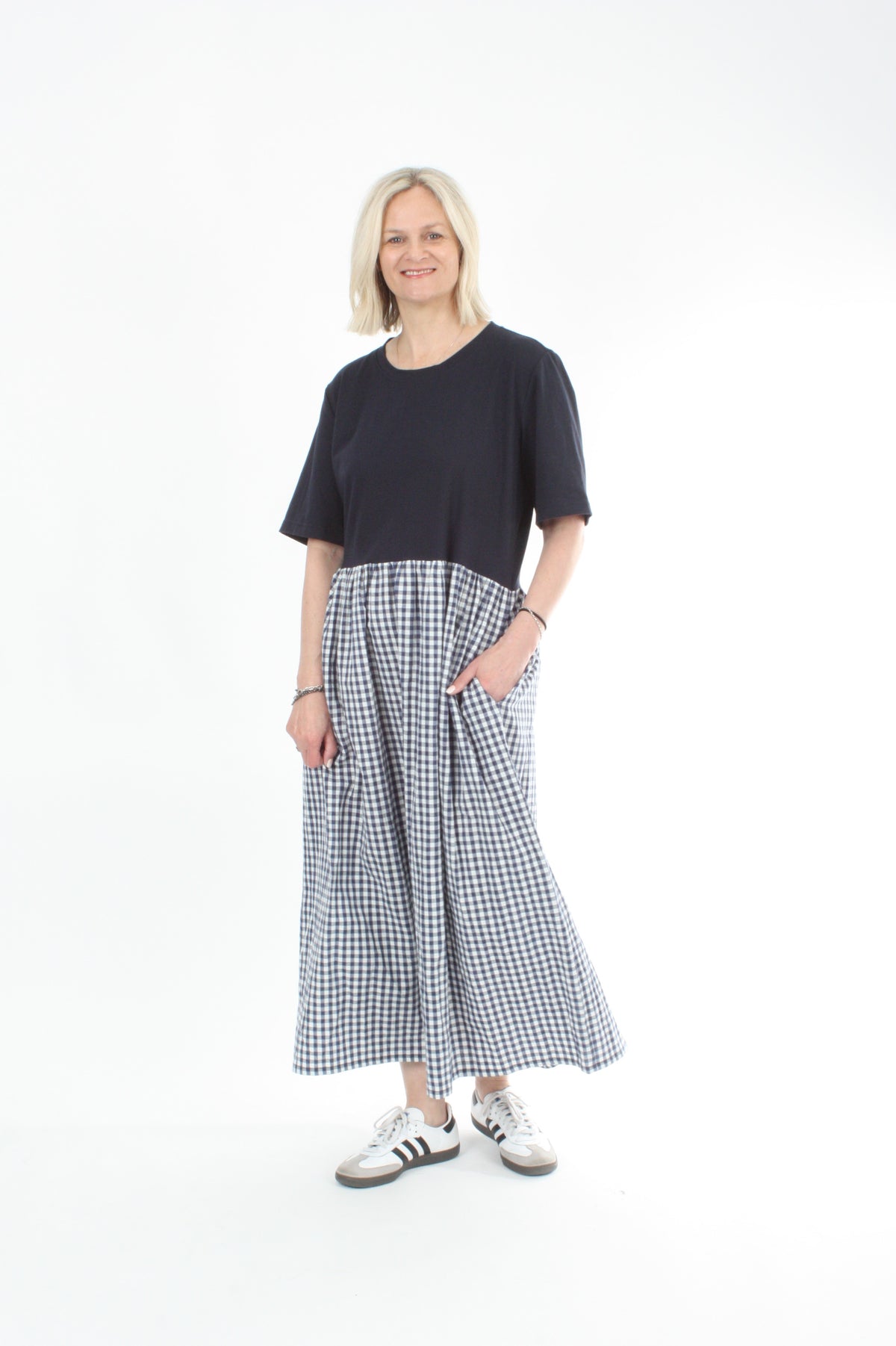 Sofia Dress - Navy and Gingham