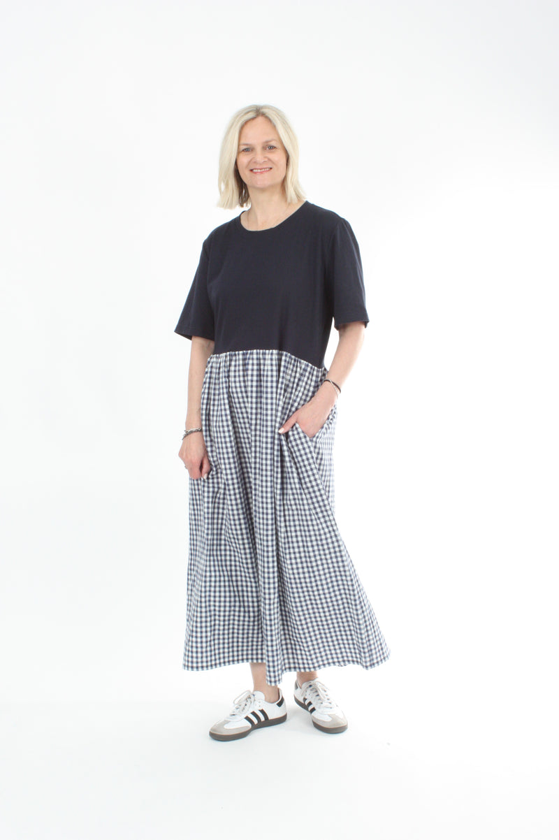 Sofia Dress - Navy and Gingham