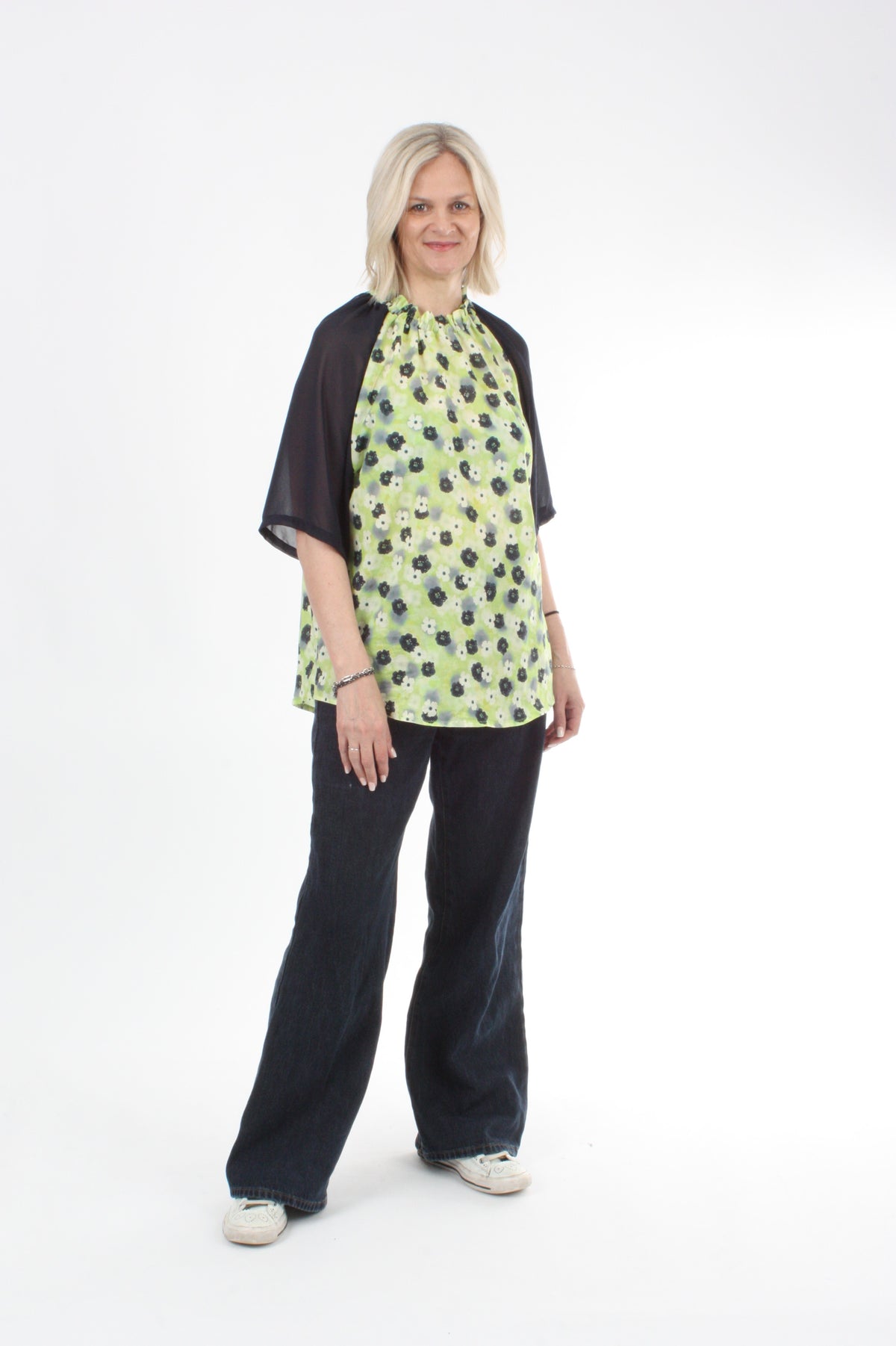 Emma Top - Navy lime floral