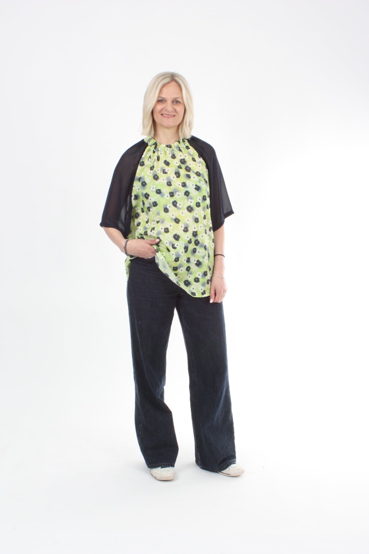 Emma Top - Navy lime floral