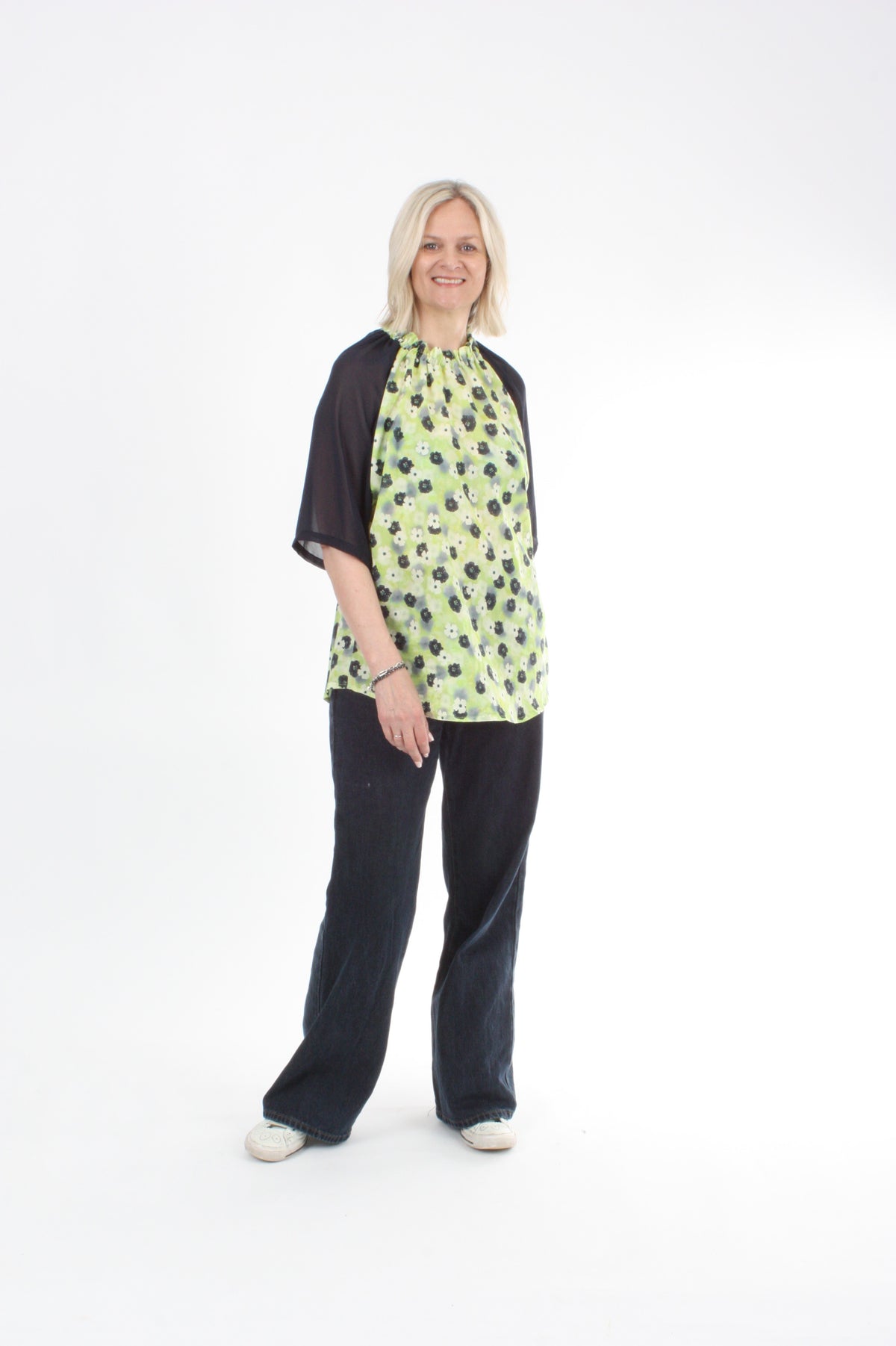 Emma Top - Navy lime floral