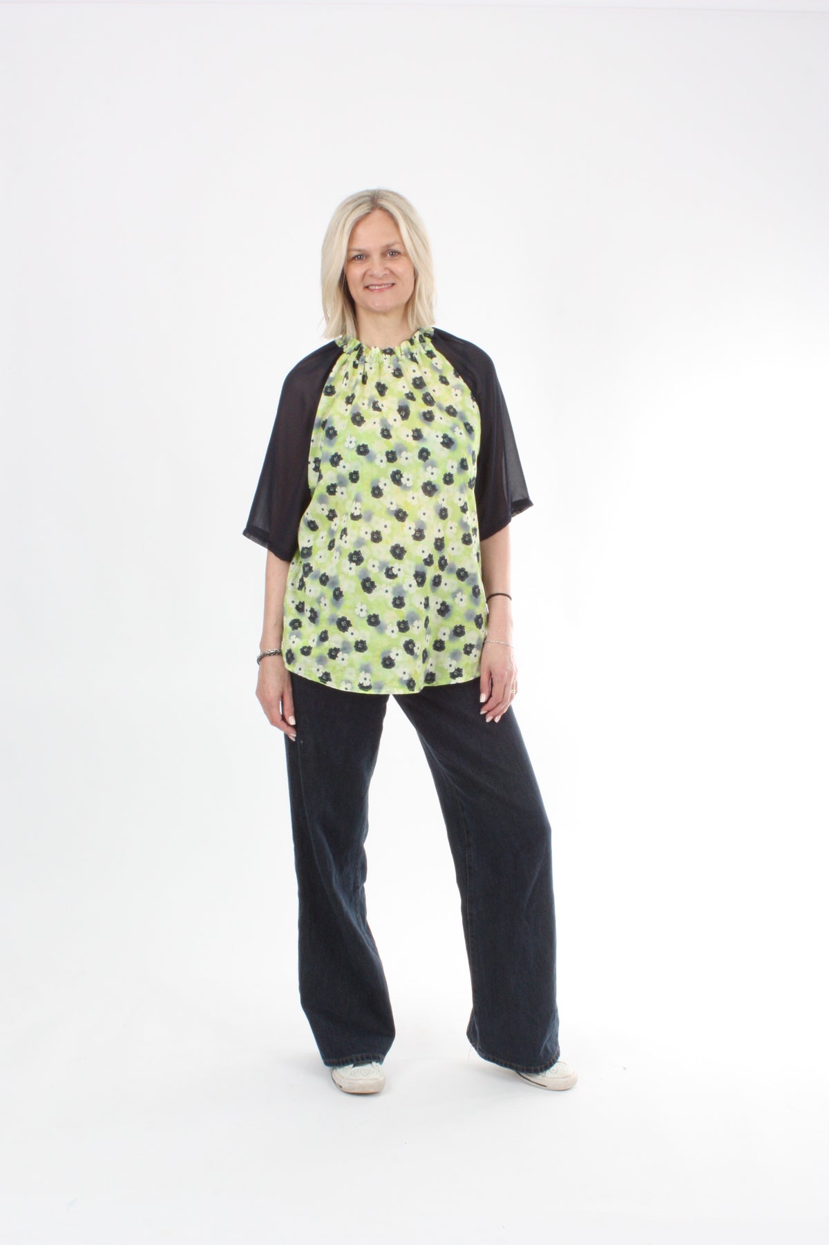 Emma Top - Navy lime floral