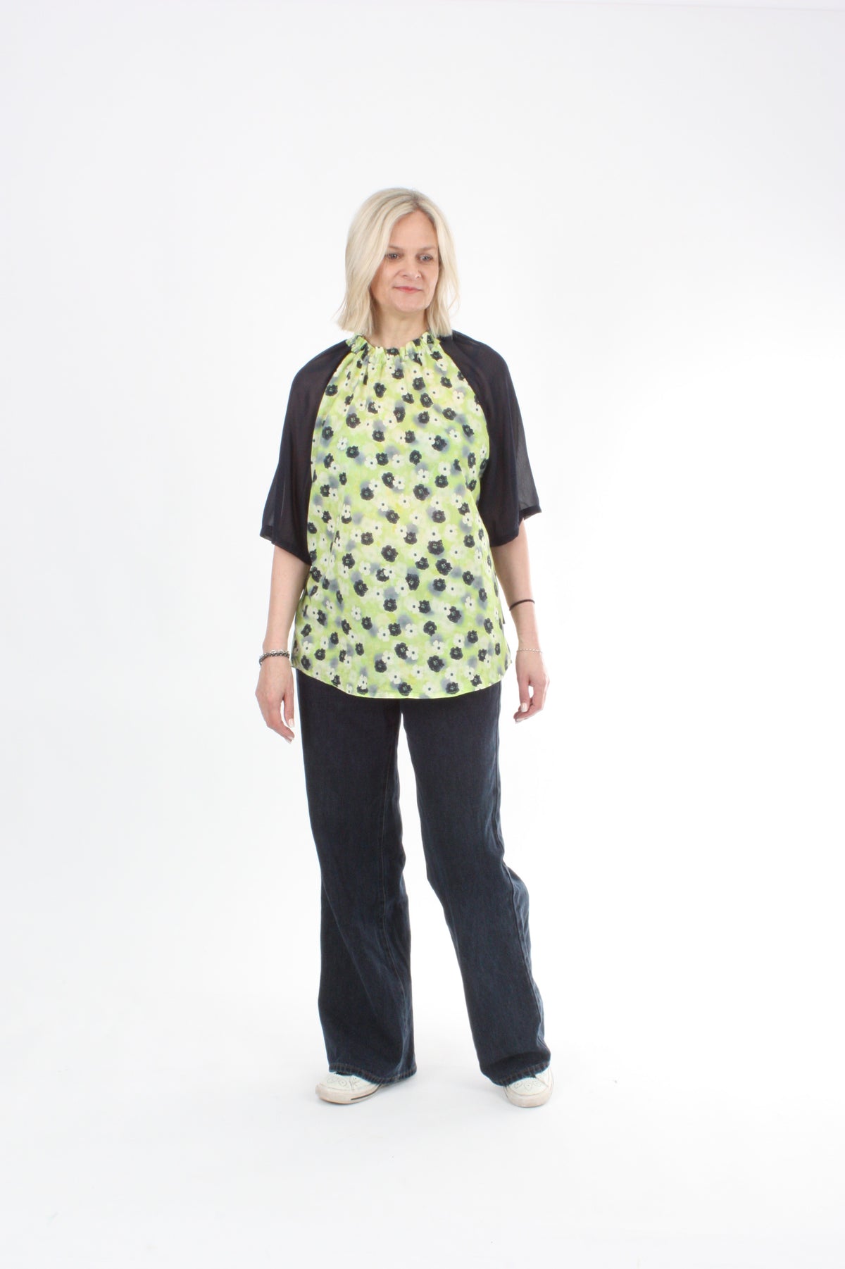 Emma Top - Navy lime floral