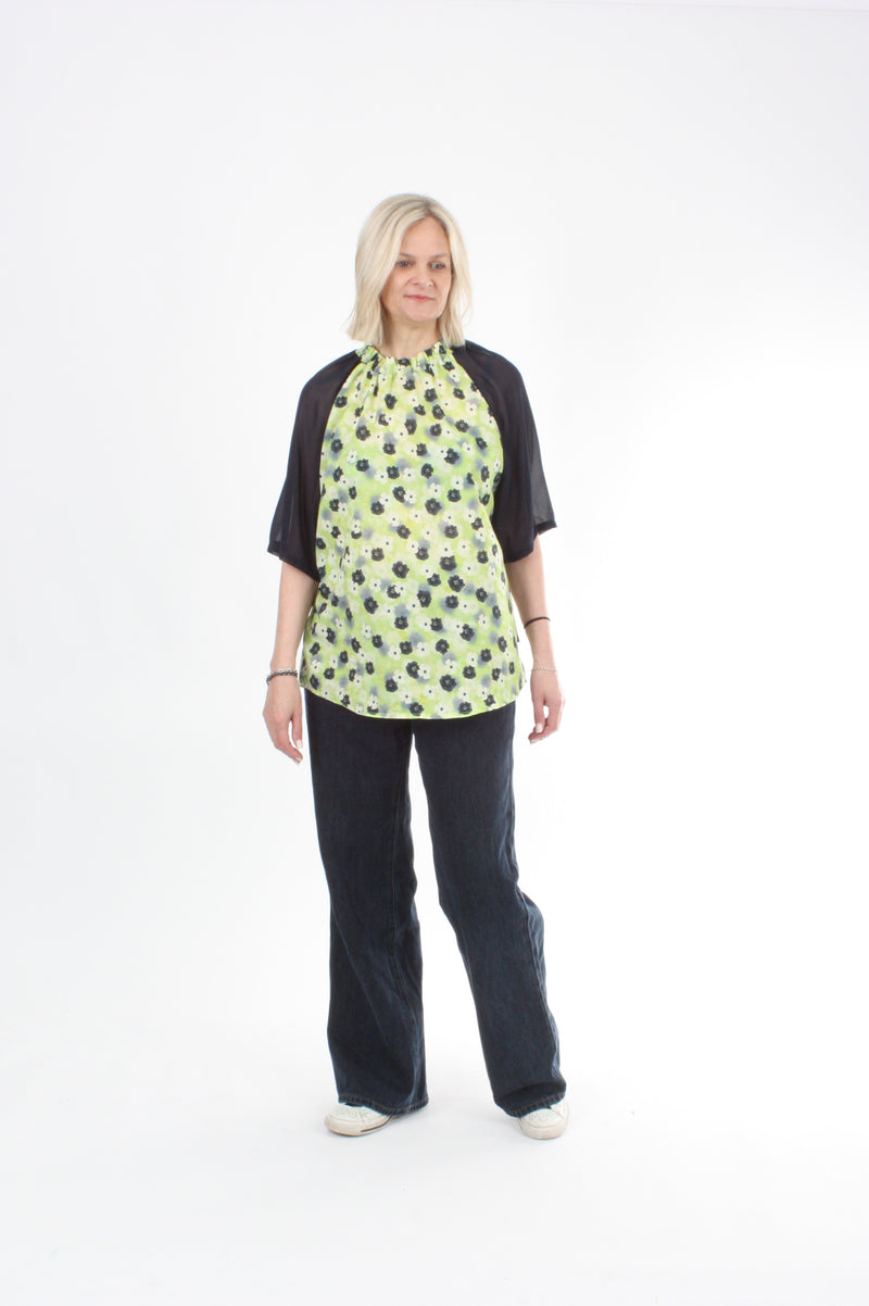 Emma Top - Navy lime floral